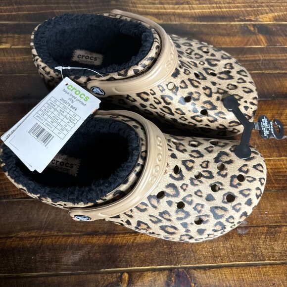Crocs Clog Womens Size W8/M6 Brown Black Lined Animal Print Comfort Beach Summer - Picture 2 of 4